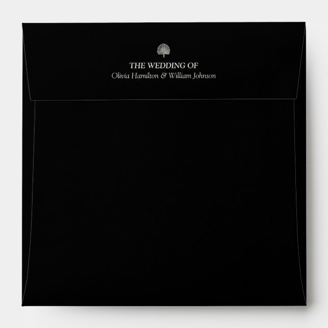 Black Square Ivory Address Panel Wedding Envelope (Back (Top Flap))