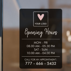 Black Square Logo Boutique Salon Opening Hours Window Cling