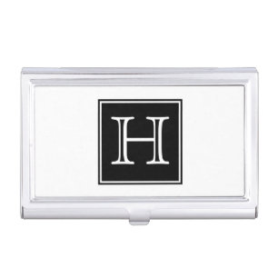 Black Square Monogram Business Card Holder