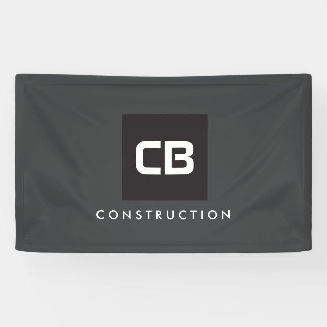 Black Square Monogram Construction Logo Dark Gray Banner (Horizontal)