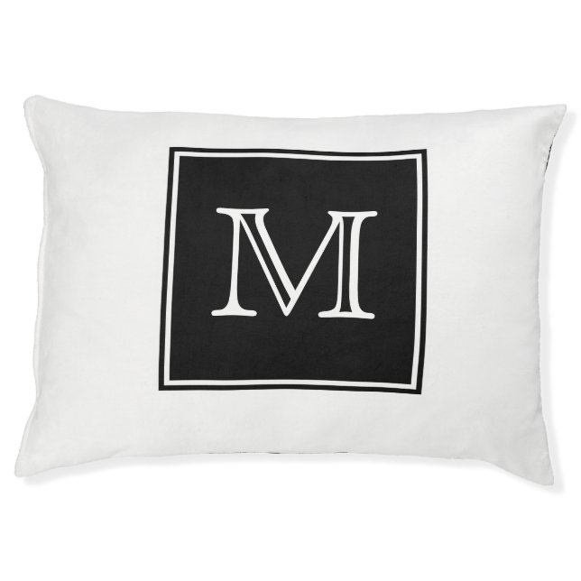 Black Square Monogram Dog Bed (Front)