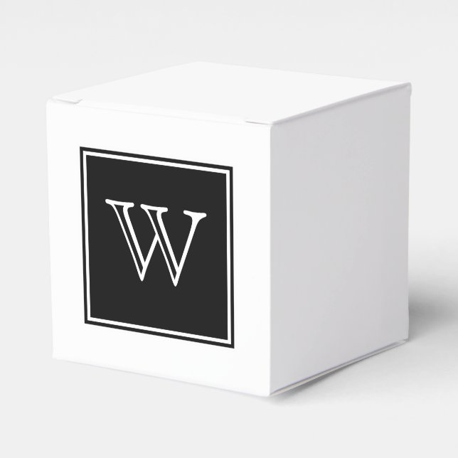 Black Square Monogram Favor Boxes (Front Side)
