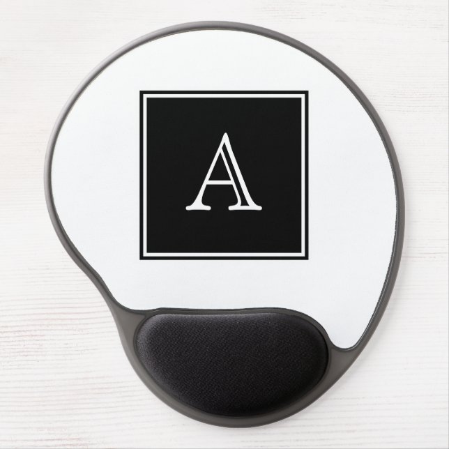 Black Square Monogram Gel Mousepad (Front)