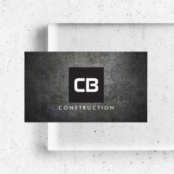 Black Square Monogram Grunge Metal Construction Business Card by 1201am at Zazzle