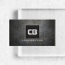 Black Square Monogram Grunge Metal Construction Business Card