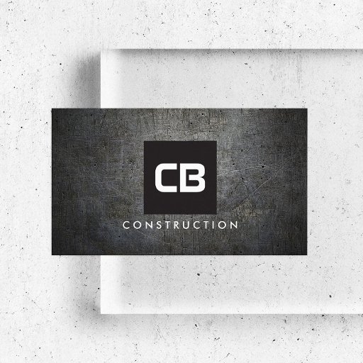 Customizable Black Square Monogram Grunge Metal Construction Business Card