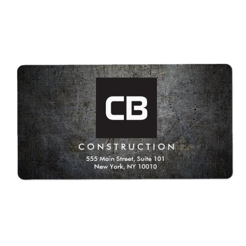 Black Square Monogram Grunge Metal Construction Label