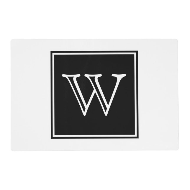 Black Square Monogram Laminated Placemat (Front)