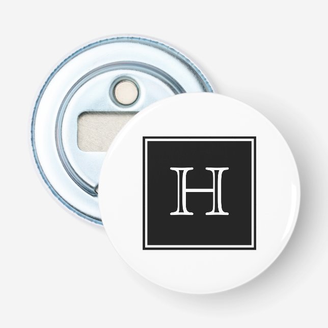 Black Square Monogram Magnet Bottle Opener (Front)