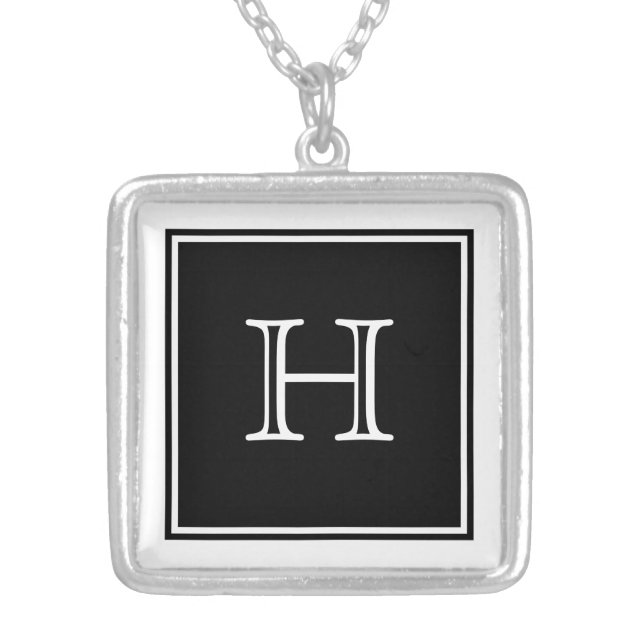 Black Square Monogram Necklace (Front)