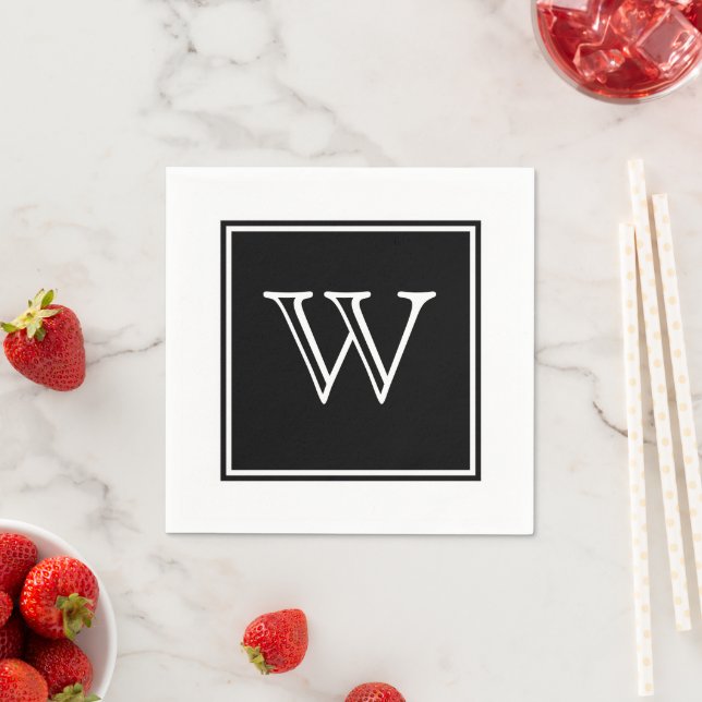 Black Square Monogram Paper Napkins (Insitu)