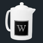 Black Square Monogram Teapot<br><div class="desc">Add your initials or other text to customize this simple and modern Square Monogram Teapot in black and white. This trendy and chic teapot would make a perfect accent to your table or decor.</div>