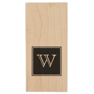 Black Square Monogram Wood USB Flash Drive