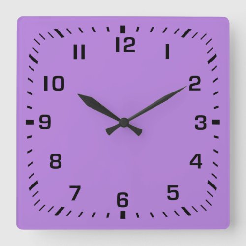Black Square Number Faceplate on Lavender Purple Square Wall Clock