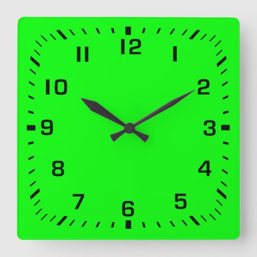 Black Square Number Faceplate on Lime Green Square Wall Clock