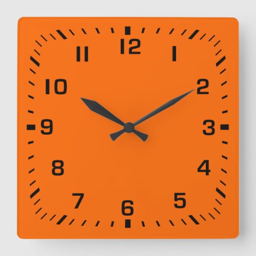 Black Square Number Faceplate on Orange Square Wall Clock