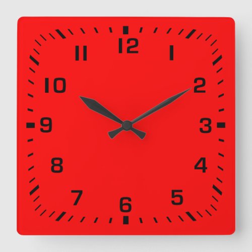 Black Square Number Faceplate on Red Square Wall Clock