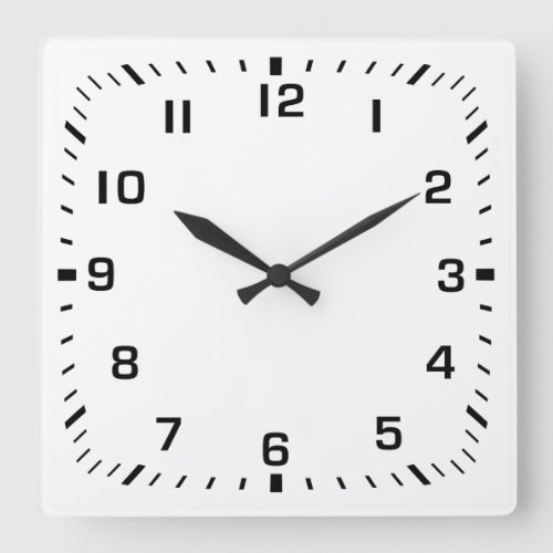 Black Square Number Faceplate on White Square Wall Clock