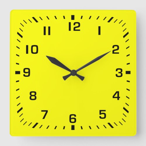 Black Square Number Faceplate on Yellow Square Wall Clock