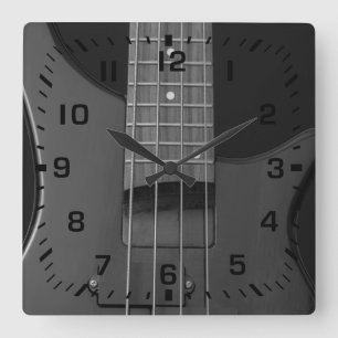 Black Square Numbers on Bass Guitar Square Wall Clock