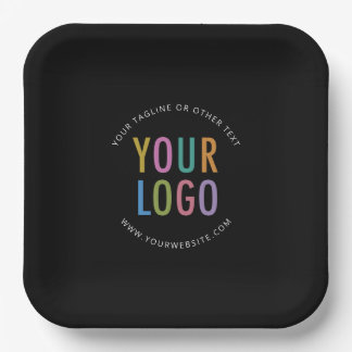 Black Square Paper Plates 9 in Custom Logo Branded