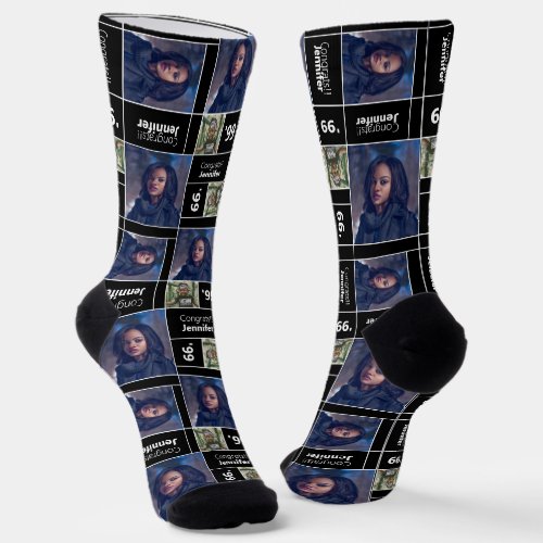 Black Square Photo Graduation Class Year Socks