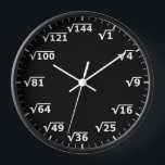 Black Square Root Clock - Mathematics Math Clock<br><div class="desc">square root clock, fun math wall clock, mathematics student classroom time, maths teacher class hours, number geek nerd humor, squareroot calculation school lesson, calculating calculations sums, black and white numbers, elementary primary secondary school, high school college university</div>