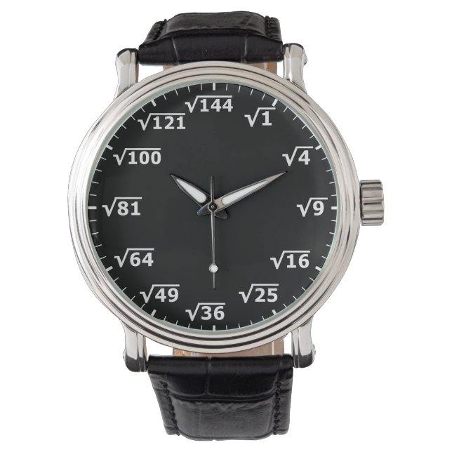 Black Square Root Clock - Mathematics Math Time Watch (Front)