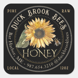 Black Square Sunflower Honey Label for Bears