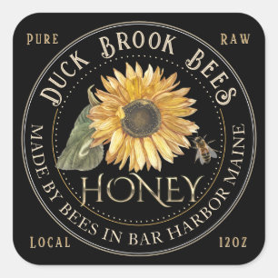 Black Square Sunflower Honey Label for Bears
