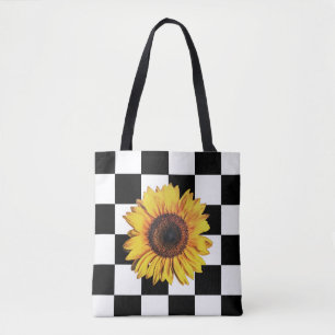 Black Squares and Sunflower Art Tote