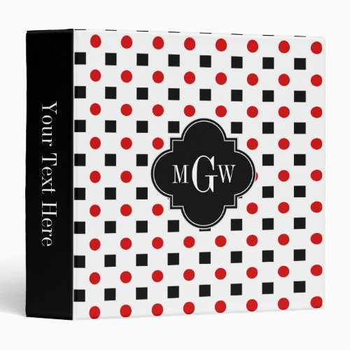 Black Squares Red Dots Black Quatrefoil 3 Monogram Binder