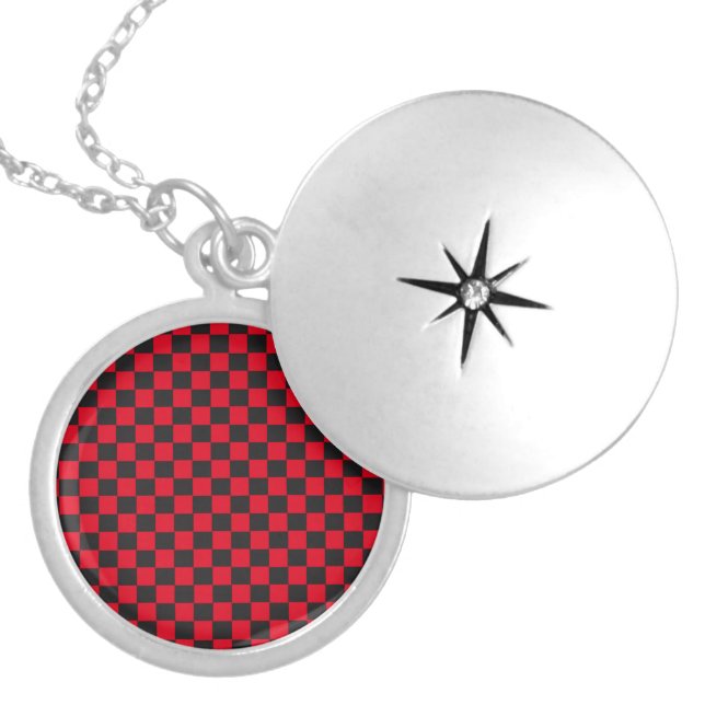 Black Squares Red Ladybug Colors Beetle Locket Necklace (Front)