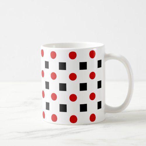 Black Squares Red Polka Dots Pattern White BG Coffee Mug