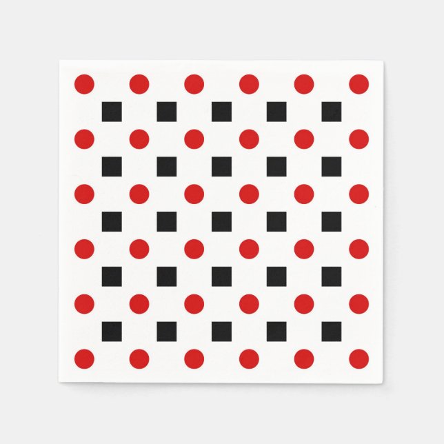 Black Squares Red Polka Dots Pattern White BG Paper Napkins (Front)