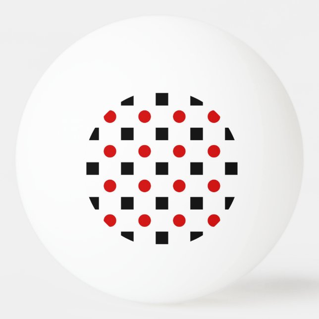 Black Squares Red Polka Dots Pattern White BG Ping-Pong Ball (Front)