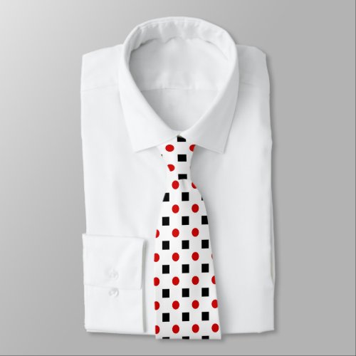 Black Squares Red Polka Dots Pattern White BG Tie