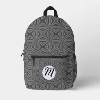 Black Squiggly Squares Monogram White Circle Printed Backpack