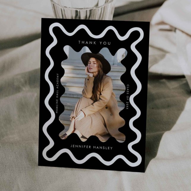 Black Squiggly Wavy Frame Graduation Thank You Announcement (Creator Uploaded)