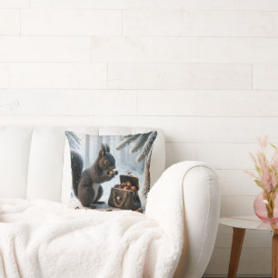 Black Squirrel Hoarding Acorns In Purse Throw Pillow