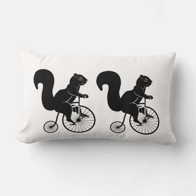 Black Squirrel Rider on Old Bike Lumbar Pillow (Front)
