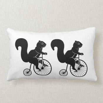 Black Squirrel Rider On Old Bike Lumbar Pillow by RidersByScott at Zazzle