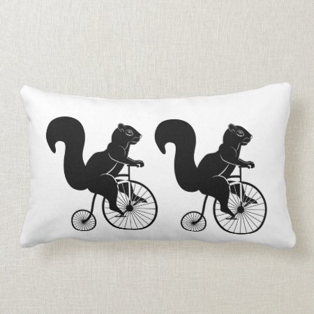 Black Squirrel Rider On Old Bike Lumbar Pillow