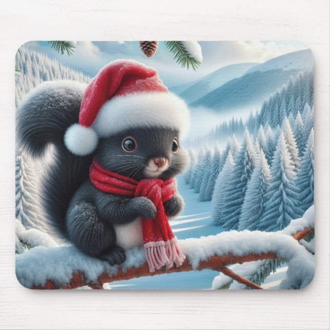 Black Squirrel With Santa Hat Mouse Pad (Front)