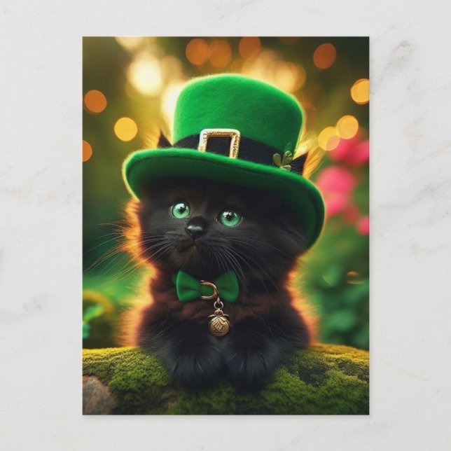 Black St. Patrick's Day Kitten Postcard (Front)
