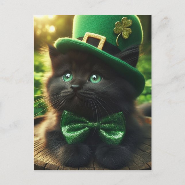 Black St. Patrick's Day Kitten Postcard (Front)