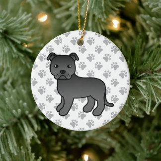 Black Staffordshire Bull Terrier Cute Cartoon Dog Ceramic Ornament