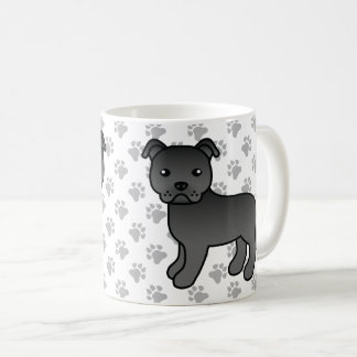 Black Staffordshire Bull Terrier Cute Cartoon Dog Coffee Mug