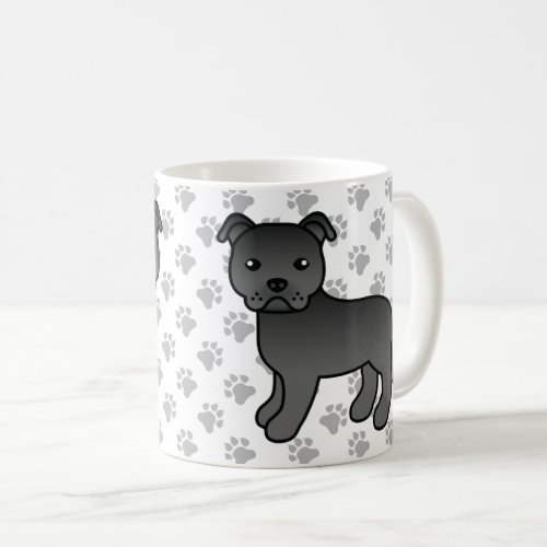 Black Staffordshire Bull Terrier Cute Cartoon Dog Coffee Mug