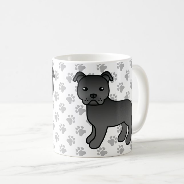 Black Staffordshire Bull Terrier Cute Cartoon Dog Coffee Mug (Front Right)